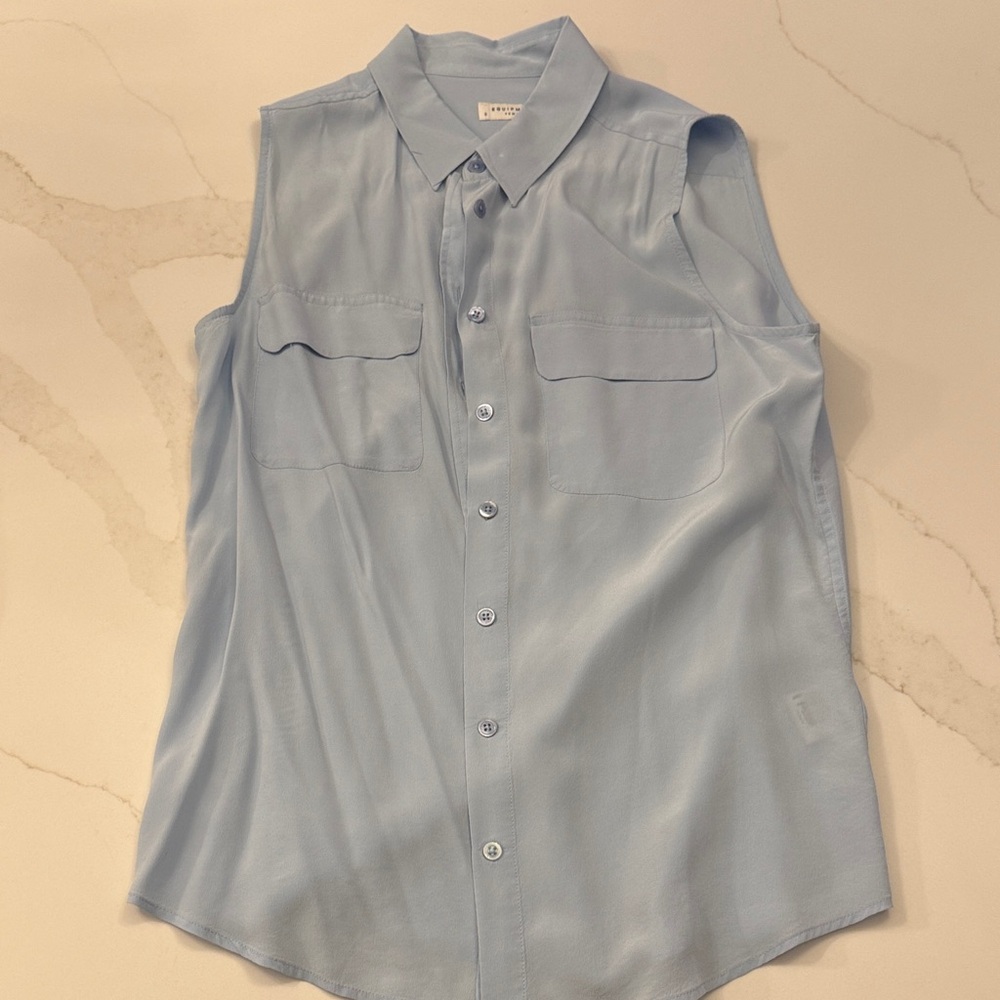 Equipment Light Blue Silk Sleeveless Button Down Shirt